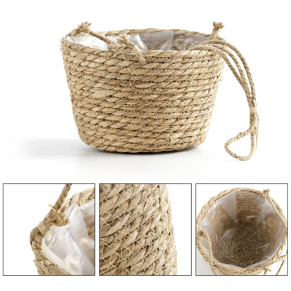 1PC Straw Hanging Basket Planter Twine Woven Flower Basket Rattan Basket Hanging Orchid Pot Pot Hanging Basin Oasis Select