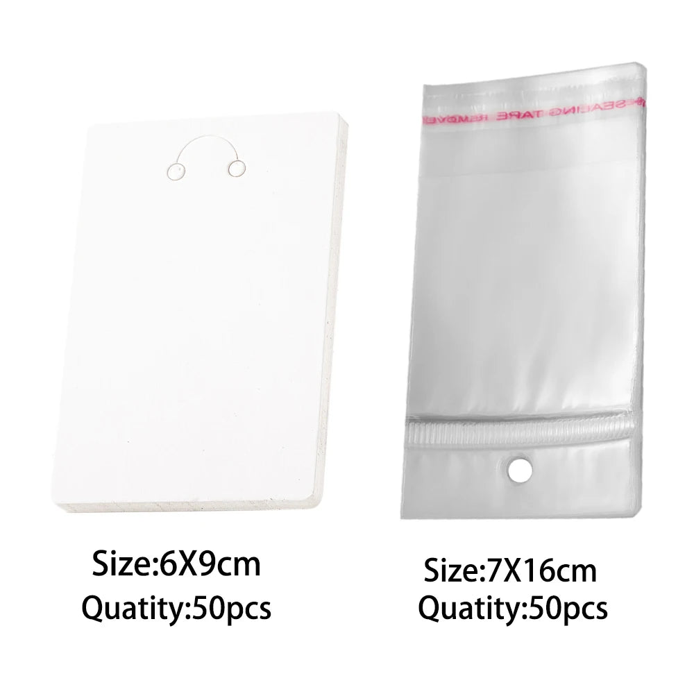 100pcs 6x9cm Keychain Display Card Packaging with Self-Sealing Bags For Bracelet Jewelry Wrapper Display Small Business Supplies Oasis Select White2