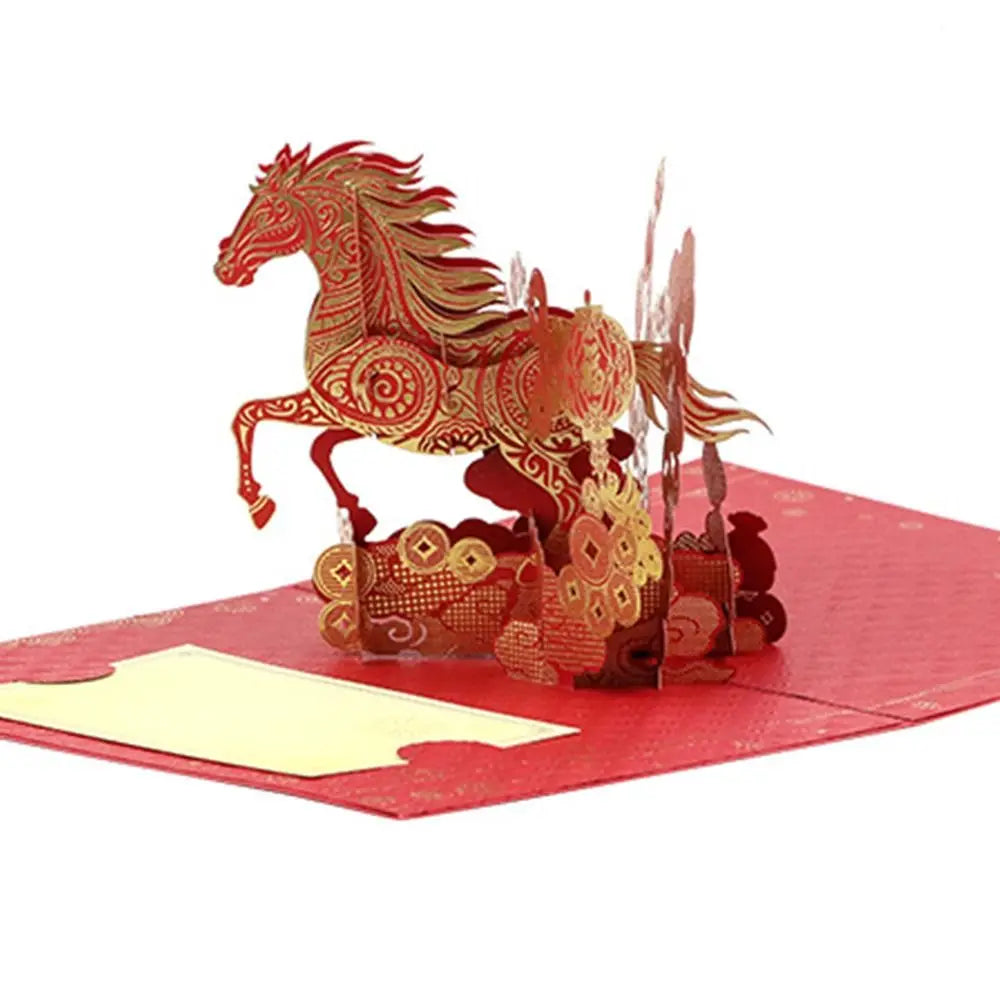 with Stunning Gold Foil Chinese New Year Card Handmade Fortune & Luck 3D Pop Up Year of the Horse Card Oasis Select
