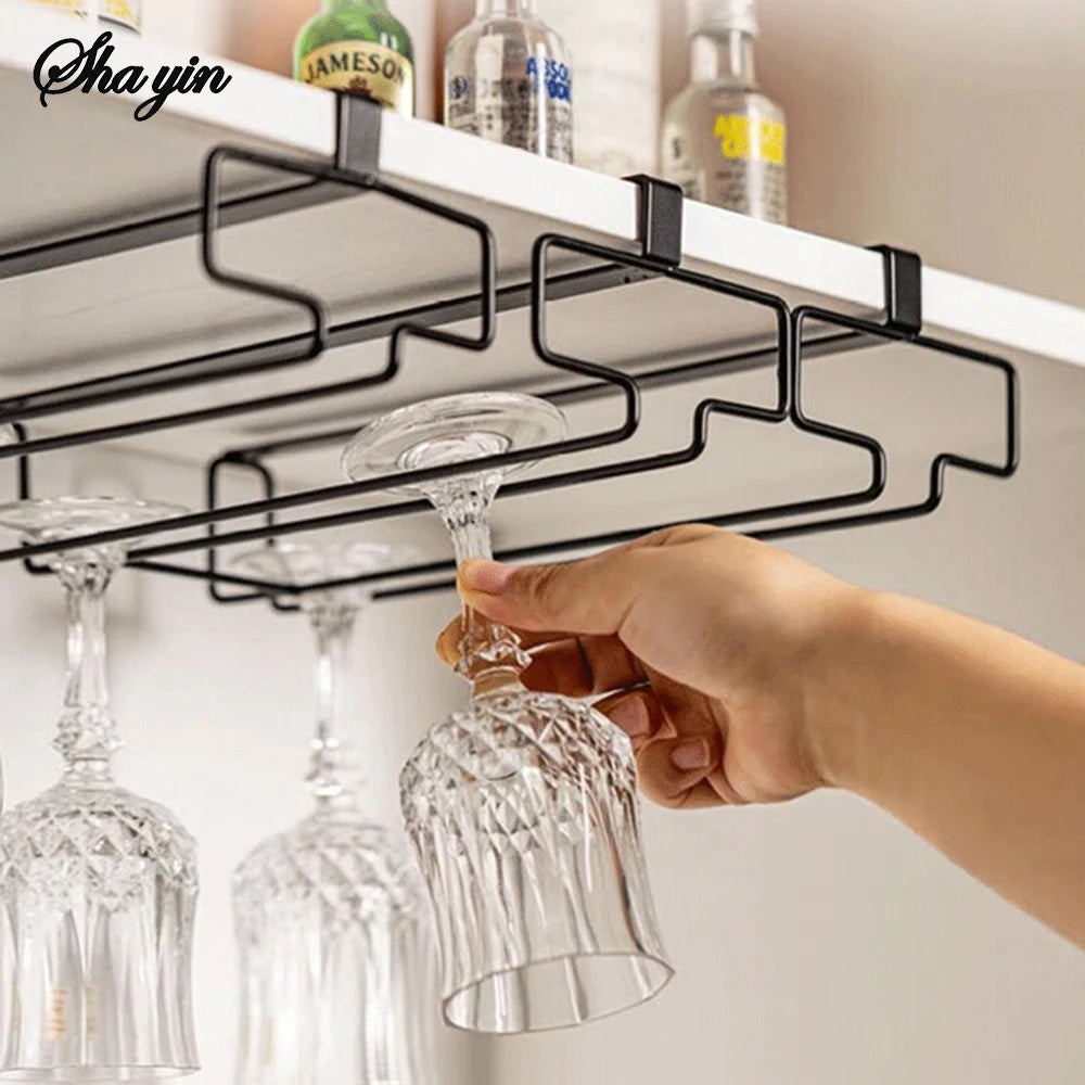 Hanging Wine Glass Rack – Wall-Mounted Iron Stemware Holder