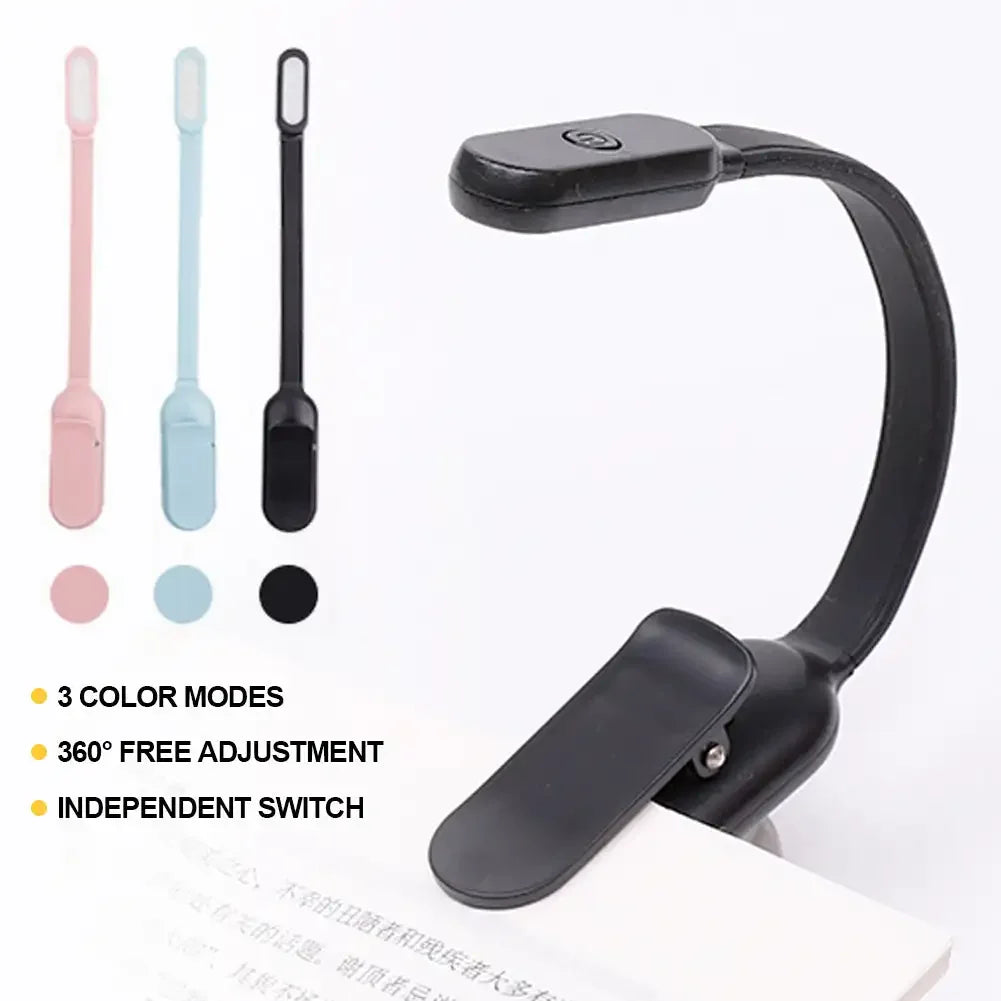 Mini LED Book Night 3 Brightness Adjustable USB Rechargeable Clip-On Study Reading Lamp for Travel Bedroom Dormitory Reading Oasis Select