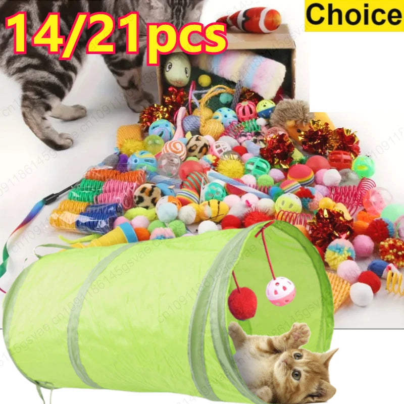 21/14pcs Interactive Cat Toys Pet Cat Toys Combination Set Kitten Toys Variety Pack- Cat Toy Sisal Mouse Bell Ball Cat Supplies Oasis Select