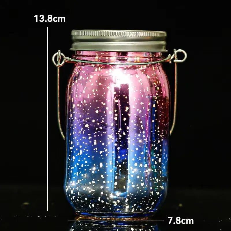 Seven-color Solar Ladybug Garden Lamp, Carved Mason Cup, Outdoor Decorative Lamp, Portable Night Light Oasis Select Star red and blue