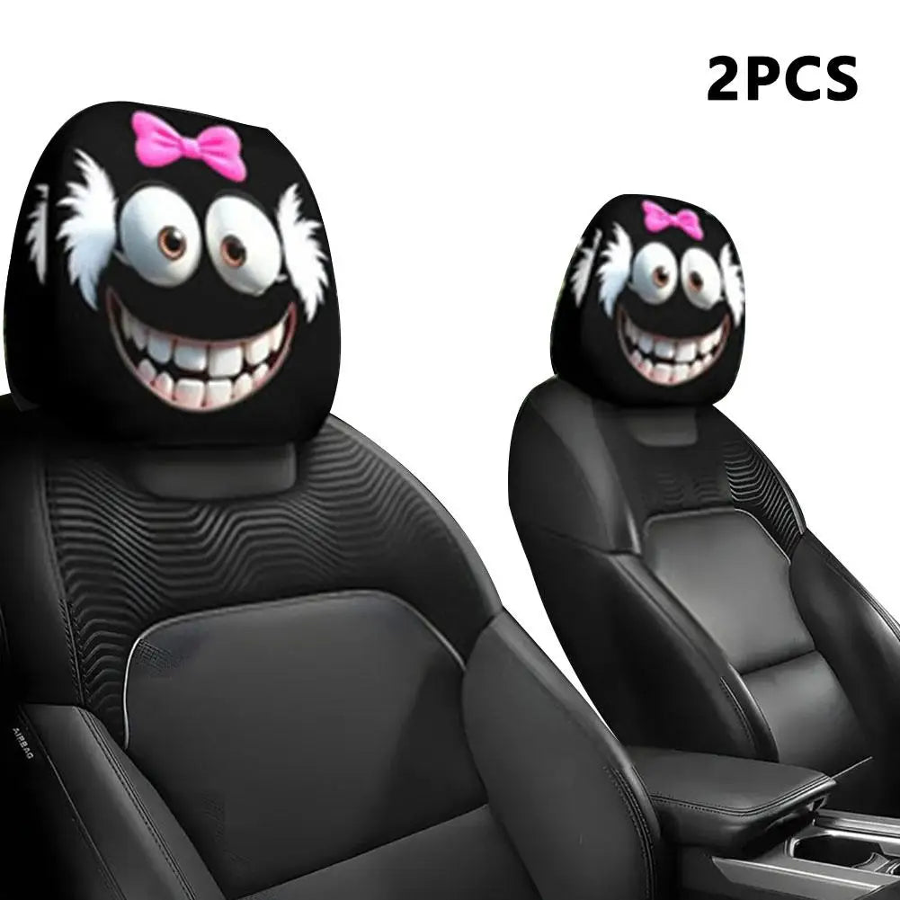 2pcs Halloween Decoration Black Skull Car Print Headrest Cover Universal Stretchy Spooky Fun Universal Head Cover Auto Parts Oasis Select 2pcs C