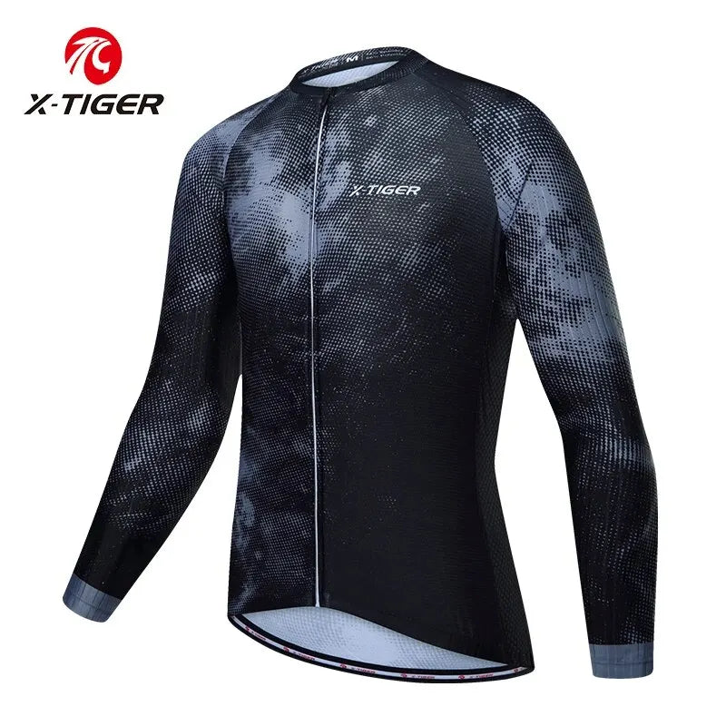 X-TIGER Men's Cycling Jersey Long Sleeves Breathable Bicycle T-Shirt Reflective Zipper Motocross Jersey Maillot Oasis Select XM-CY-30203 XL