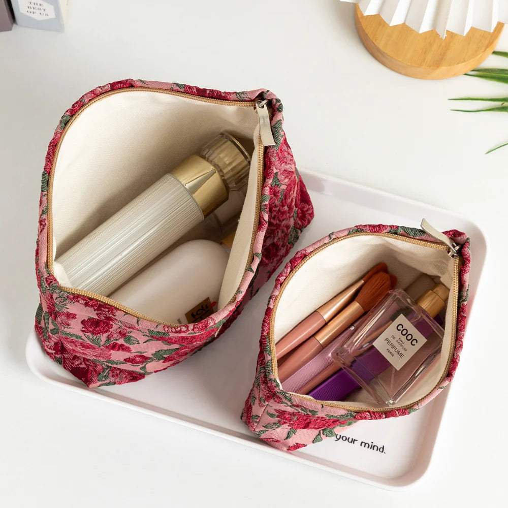 1pc Vintage Red Rose Makeup Bag Rose Pattern Makeup Bag Makeup Storage Bag Cute Daily Washing Bag Oasis Select