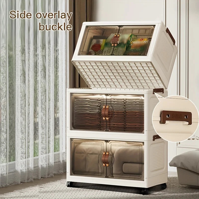 48cm Wide Foldable Storage Cabinet with Rolling Wheels,3-6 Tier White/Black, for Bathroom/Bedroom/Living Room Organization Oasis Select