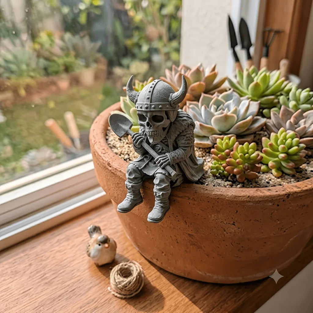 Horned Helmet Warrior Skeleton Sitting Figurines 3D Printed Hanging Mini Edge Statues Desk & Succulent Pot Decor Ornaments Gifts Oasis Select