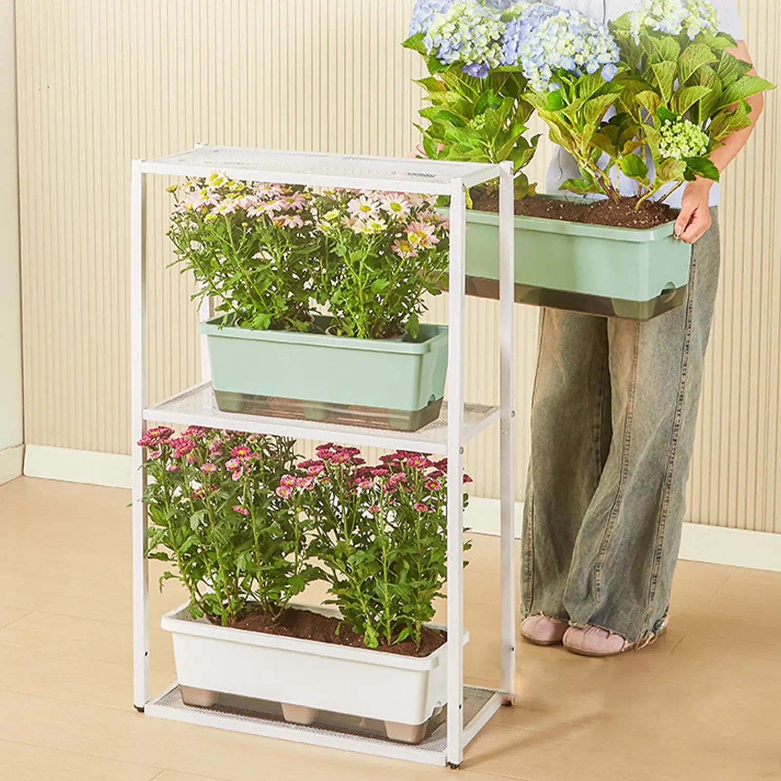 Self Watering Planter Cuttings Case with Base Drainage Hole And Absorbent Rope Rectangular Flower Pots for Vegetable Strawberry Oasis Select