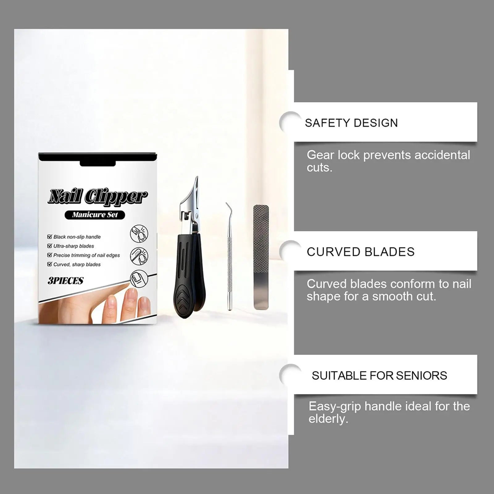 Angled Nail Clippers | Wide Opening Anti-Splash Trimmer Set Nail Clipper Set Oasis Select