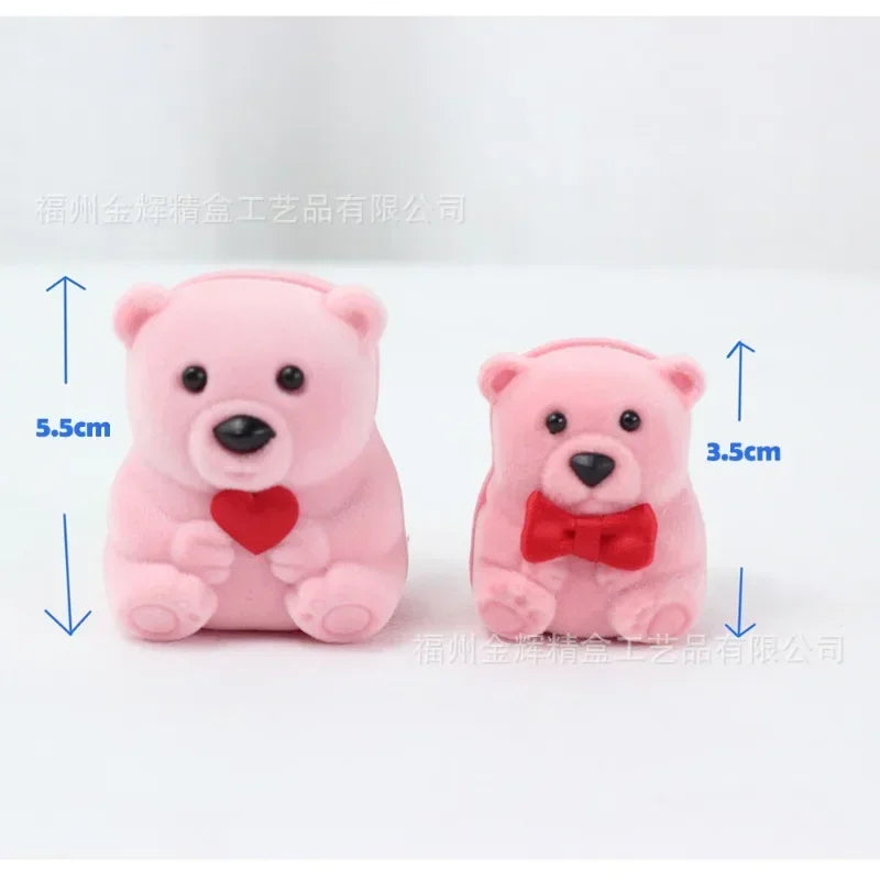 Cartoon Plush Bear Ring Pendant Earring Jewelry Box Cute Plastic Activity Core Removable Wedding Mother Day Party Supply Oasis Select