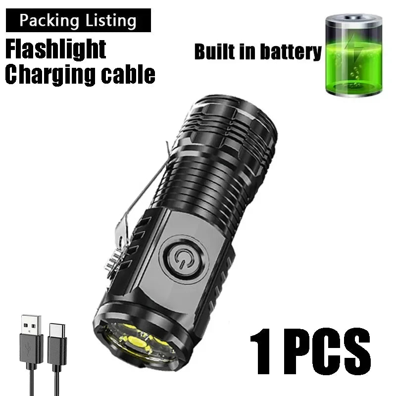 Mini Powerful 3 LED Flashlight USB Rechargeable Built-in Battery Torch 5 Modes Waterproof Lamp with Tail Magnet Tactical Lantern Oasis Select 1PC