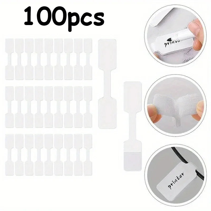 100/200pcs White Self-Adhesive Cable Labels,Writable Cord Tags for Office School Organization, Easy Cable Management,Cable Label Oasis Select 100pcs