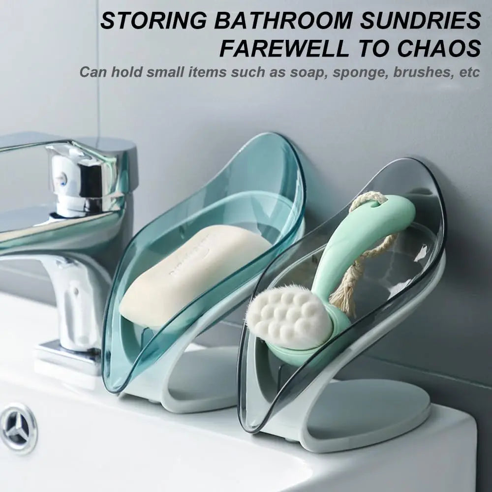 2pcs Self Draining Soap Dish with Suction Cup Jaboneras Para Baños Modernos Leaf Design Bar Soap Dish for Shower Sink Kitchen Oasis Select
