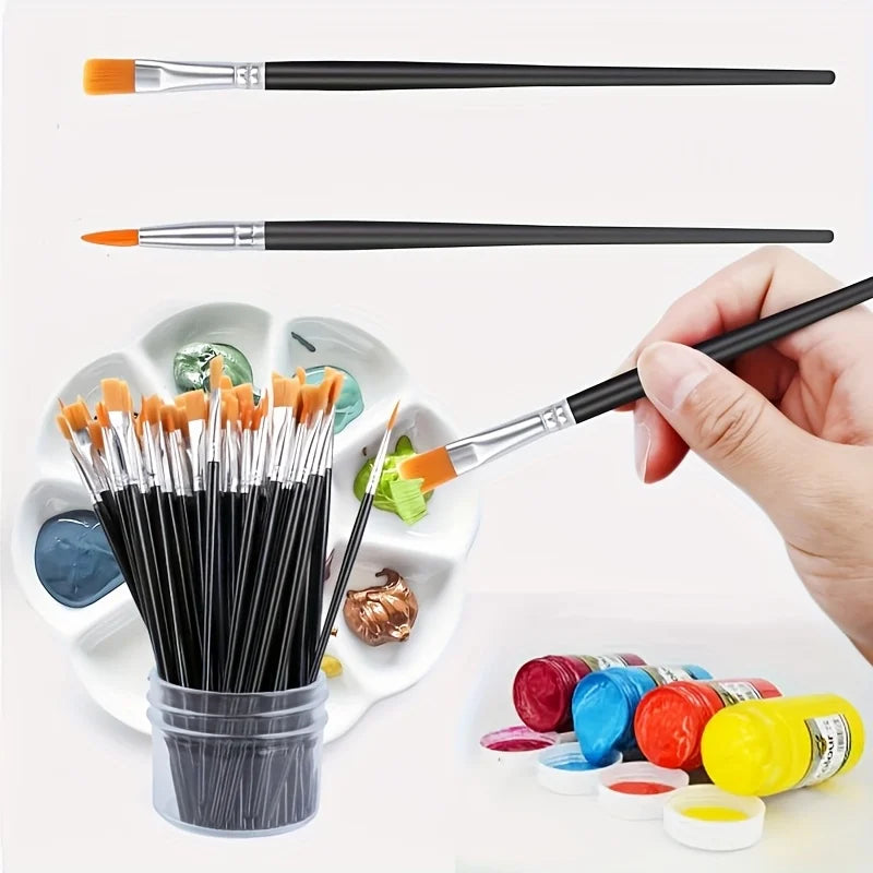 50pcs Paint Brushes | Flat and Round Tipped Pen Tips, Durable Patterned Handle, Suitable for Acrylic, Watercolor, and Facial Oasis Select