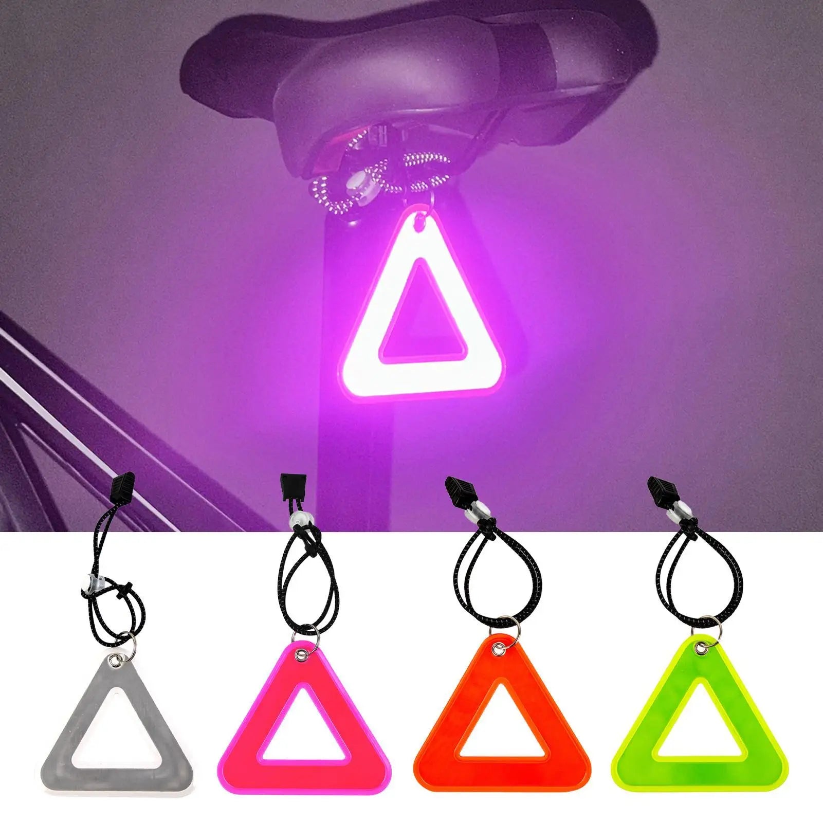 1PC Reflective Signs Triangle Signs Safety Warning For Bicycle Hanging Tag W Elastic Cord Bike Night Visible Riding Safety Oasis Select