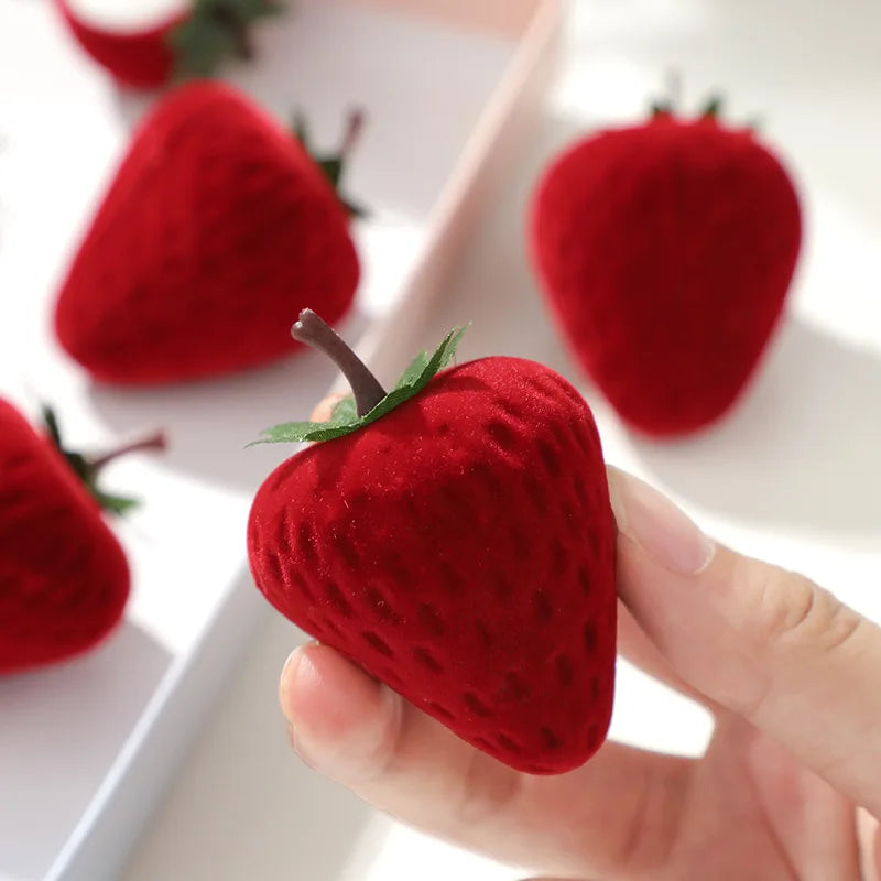 Strawberry Ring Box Children's Cute Jewelry Box Flocking Storage Box Jewelry Organizer Oasis Select