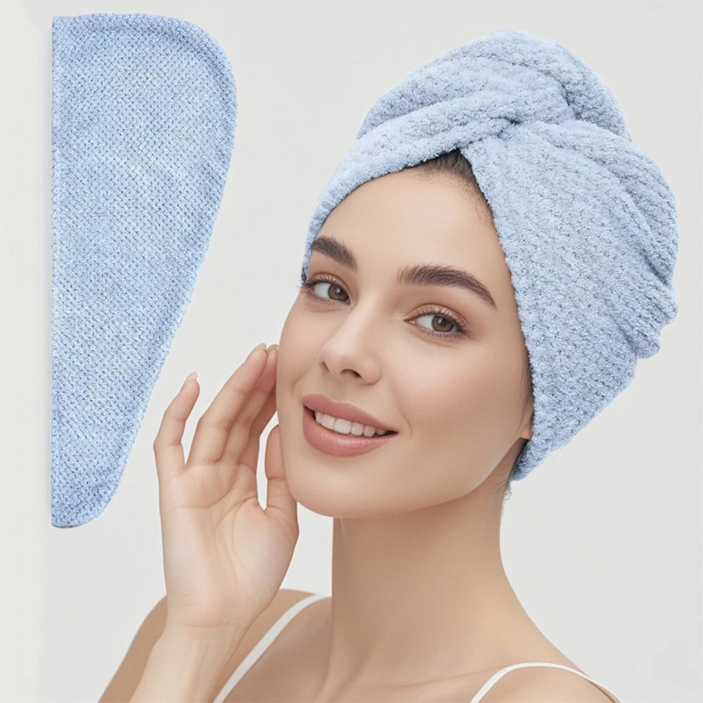 Absorbent Hair Towel Wrap with Button Closure – 9.8"×25.5"
