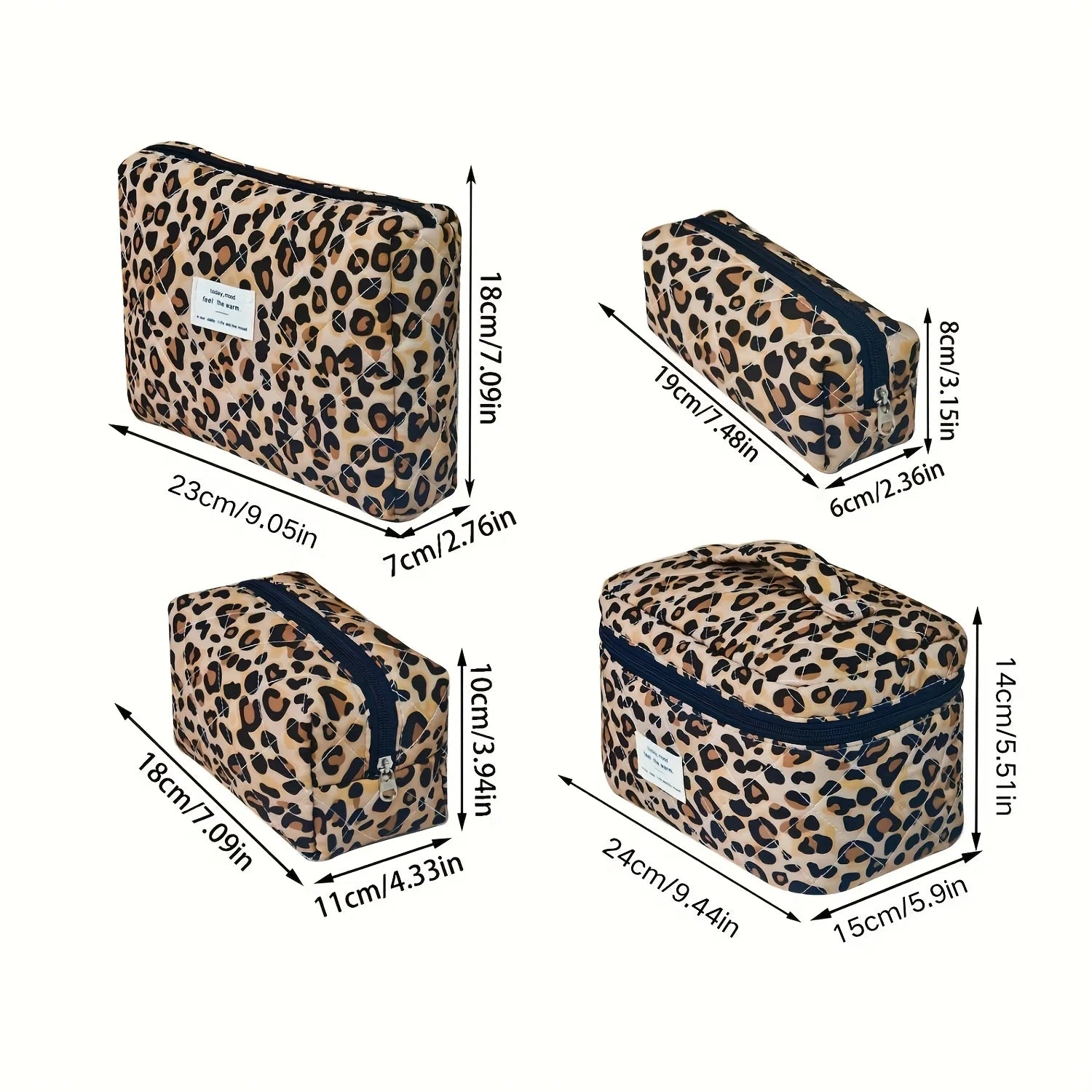 4Pcs European American Ins Style Leopard Print Makeup Bag Double Layer Large Capacity Travel Toiletry Bag Cosmetic Storage Organ Oasis Select leopard print