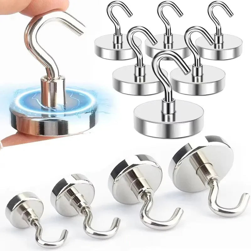 1/2/3/4/5/6Pcs Pcs Super Strong Powerful Magnetic Hooks Ring Metal Magnet With Curved Hook Hanger For Hanging,Fridge,Wall,Key Oasis Select