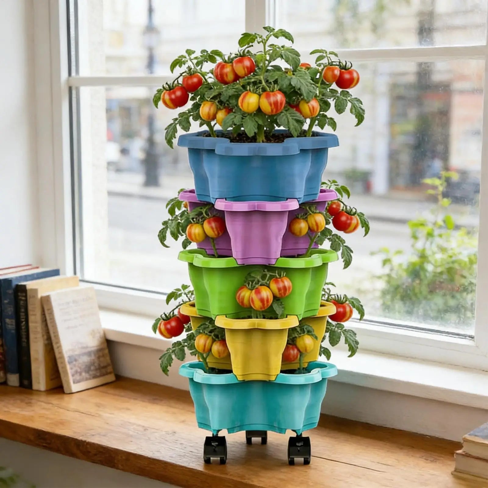 Strawberry Tower Planter Secure Vertical Weatherproof Stackable Planter Indoor Outdoor Gardening Pots for Yard Farm Patio Oasis Select