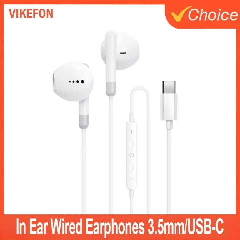 In Ear Wired Earphones 3.5mm/USB-C Volume Control with Microphone Music Sports Headphones For iPhone 16 15 Samsung S24 Xiaomi Oasis Select