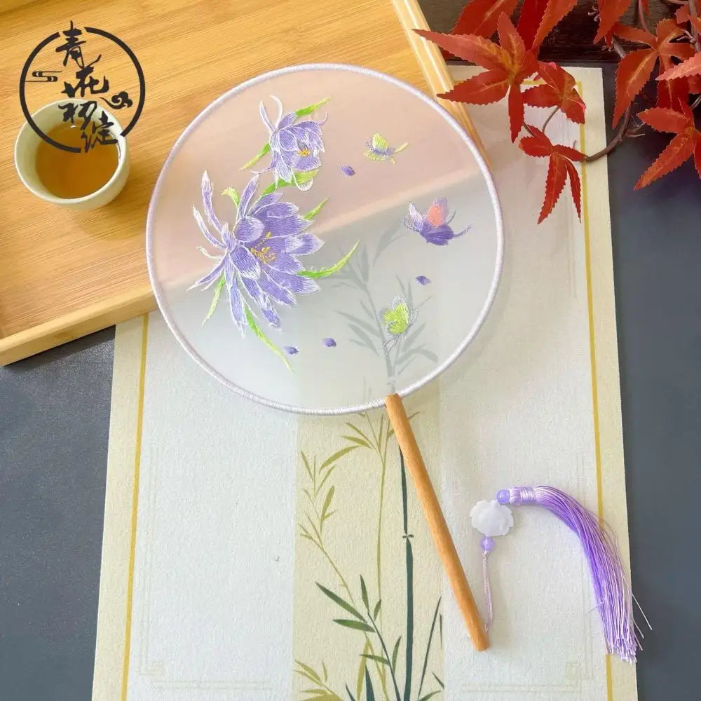 Chinese Style Silk Round Fan Double-sided Floral Embroidery Hand Fans with Tassel Summer Dance Fan For Women Wedding Home Decor Oasis Select 04