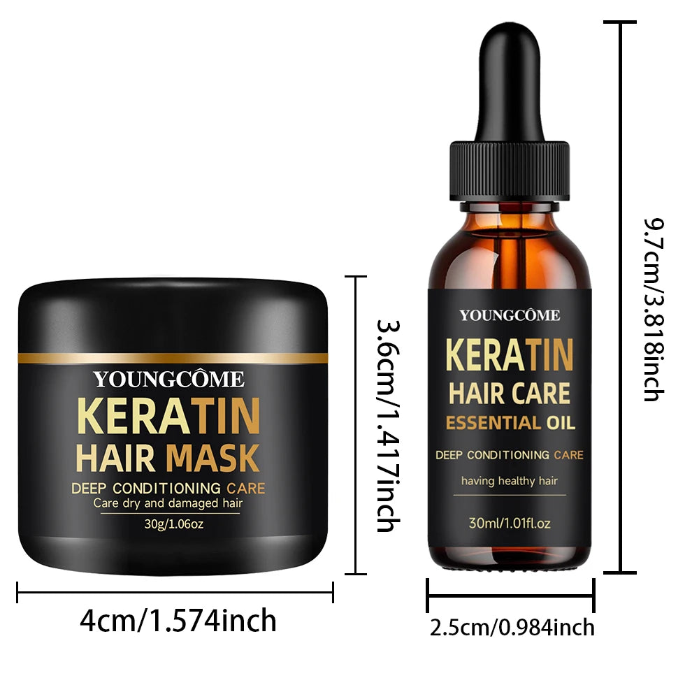 YOUNGCOME Keratin Hair Mask & Essential Oil Set – 5 Min
