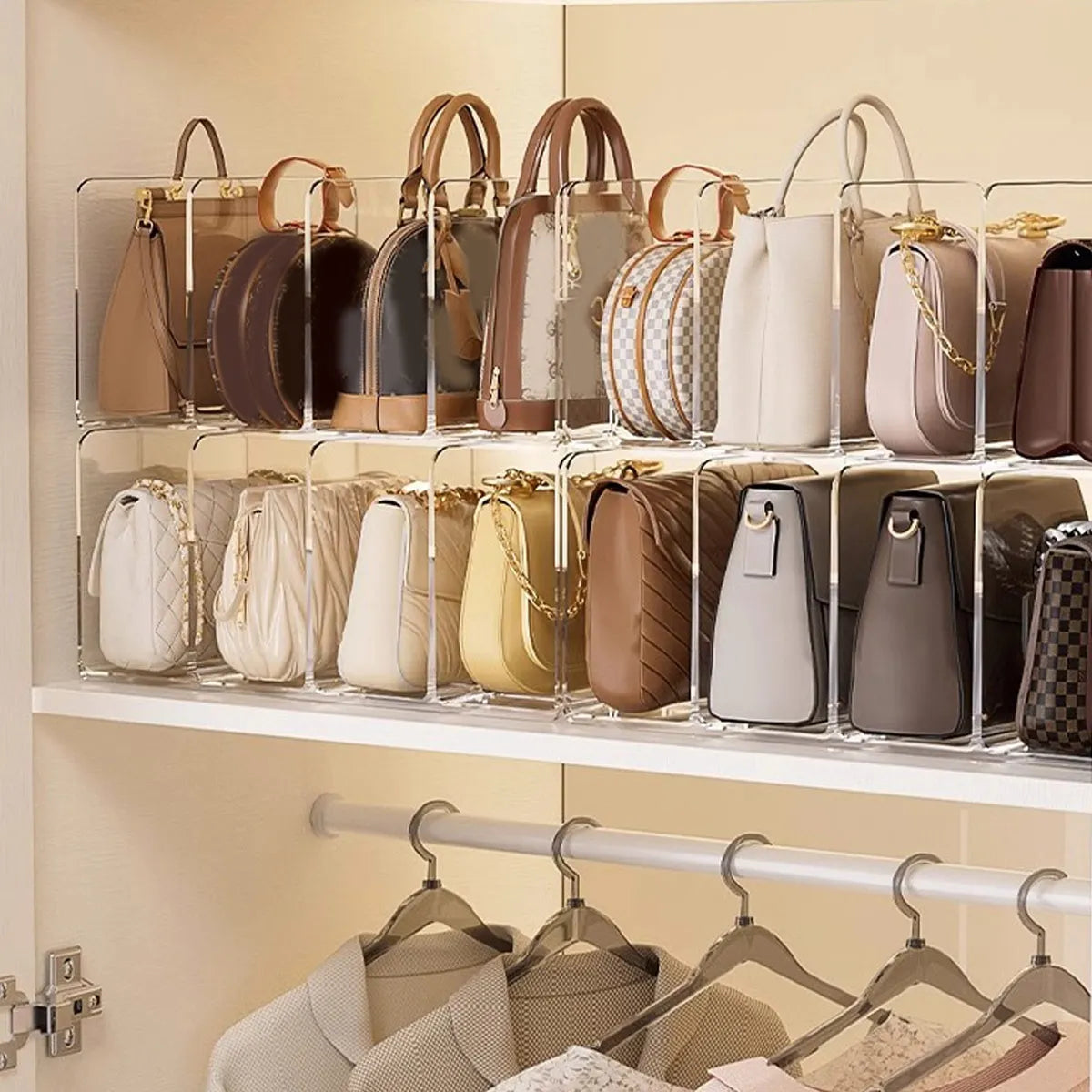 Handbag storage rack Organizer 4 Slots Transparent Closet Purse Storage rack Acrylic wardrobe Bag storage holder Purse Display Oasis Select