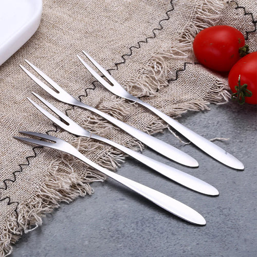 12Pcs Fruit Fork Stainless Steel Two-toothed Fork Cake Fork Salad Cutlery Fork Kitchen Small Fork Household Kitchen Tool Oasis Select 12PCS China Mainland