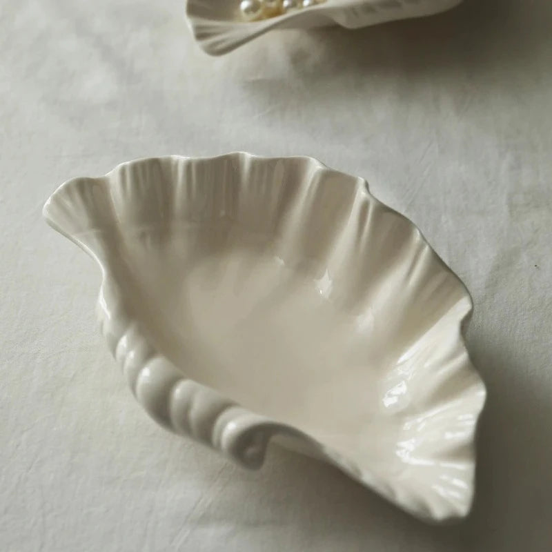 Shell Plate Cream Retro Ceramic Plate Fruit Snack Plate Dinner Tray Dish Set Jewelry Storage Dish Tableware Gift Oasis Select