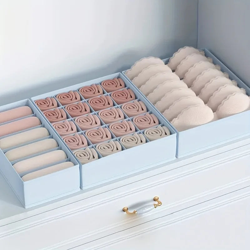 3pcs Space Saving Underwear Organizer Multi-Compartment Drawer for Bras, Panties Socks Closet, Bedroom Storage Boxes Oasis Select 3pcs blue