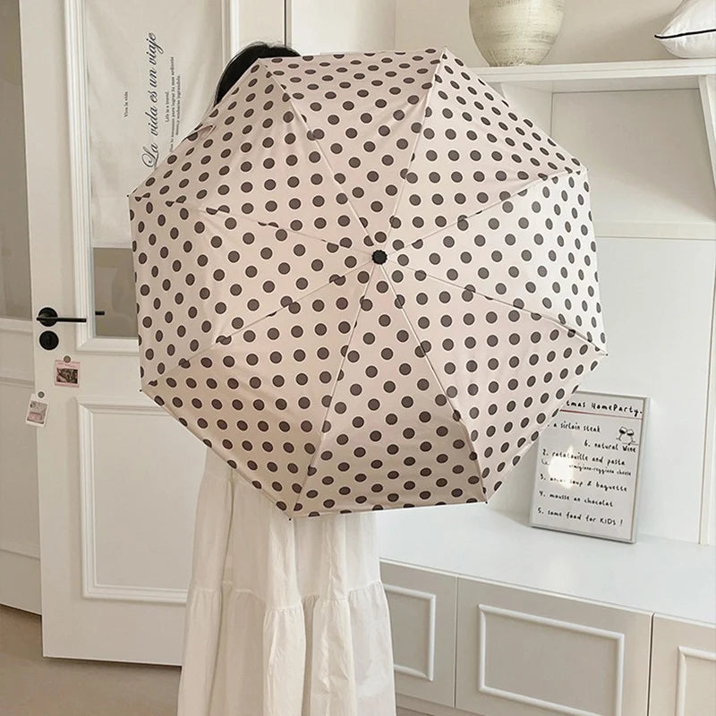Hand Movement Retro Dot Folding Umbrella With Sun Protection and UV Protection Black Rubber Sun Umbrella Portable Sun Umbrella Oasis Select