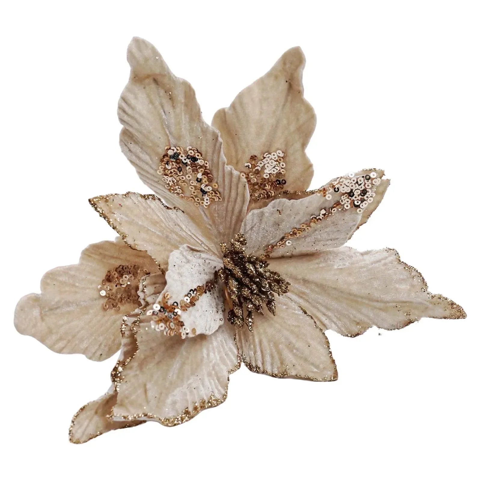 Christmas Tree Holiday Parties Artificial Christmas Flowers Flannel Christmas Flowers High Quality Material Layered Spiky Petals Oasis Select champagne China Mainland