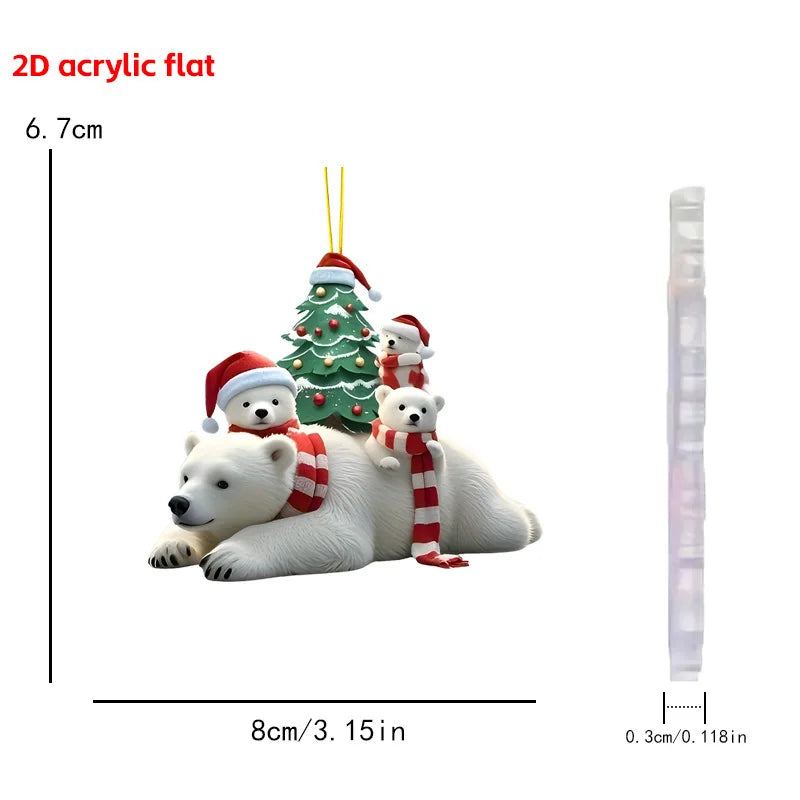 Christmas Animal Series 2D Flat Acrylic Hanging Ornaments for Christmas Party Home Decor Backpack Key Chains Tree Christmas Deco Oasis Select Polar Bear