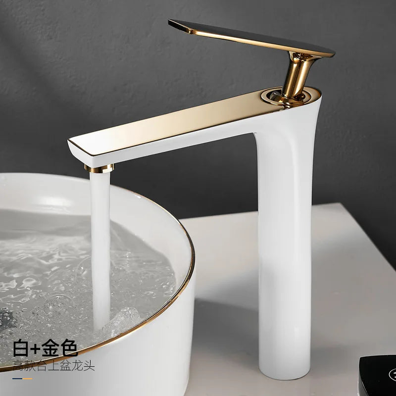 All Copper Black Gold Basin Faucet Sink Hot and Cold Faucet White Heightened Bathroom 1/2,3/8 Oasis Select C1 G3/8
