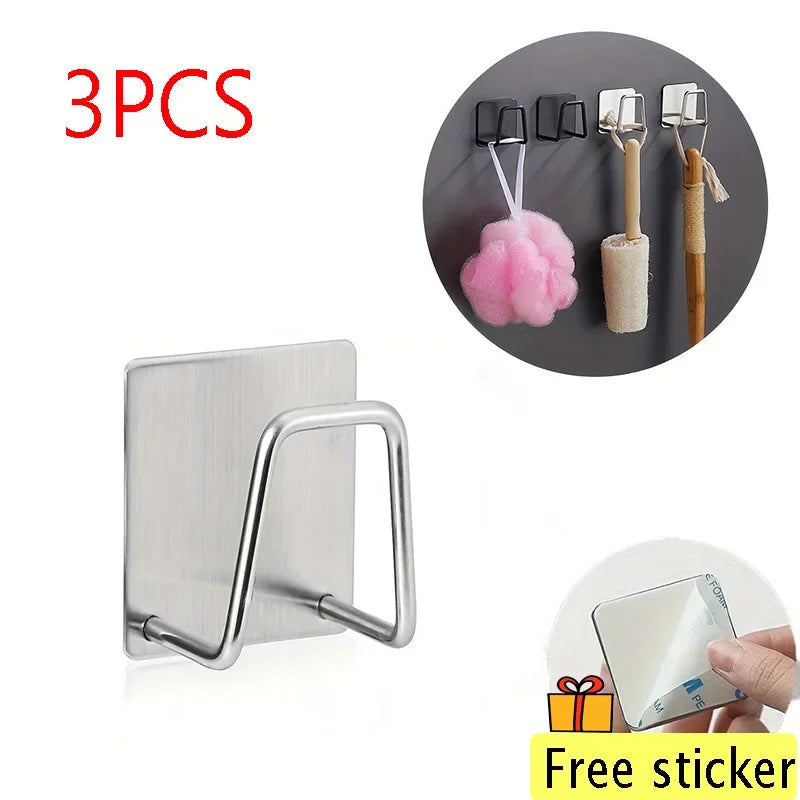 1-5Pcs Kitchen Sink Sponge Rack Drain Storage Holder Self Adhesive Stainless Steel Wire Ba Il Rag Brush Organizer Wall Hooks Oasis Select 3PCS-sliver