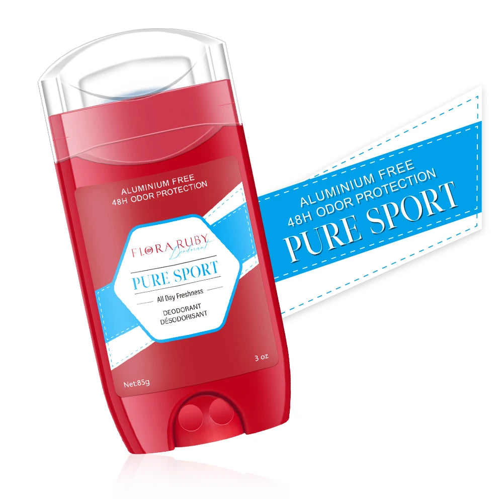 FLORA RUBY 85g Body Deodorant Stick - 48-hour Odor Control, Refreshing Fragrance, Gentle Formula Without Irritation, Portable Oasis Select Pure Sport