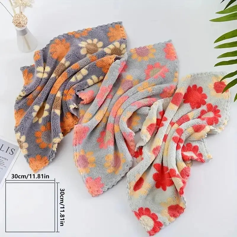 5Pcs Kitchen Cleaning Cloths Soft Absorbent Dishcloth Coral Sunflower Wiping Towel Rags Household Cleaning Cloth 30X30CM Oasis Select