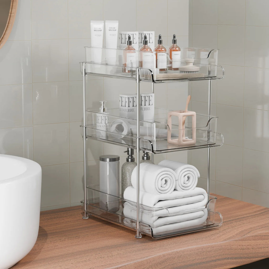 2 Tier Under Sink Organizer Sliding Cabinet Basket Organizer Drawer Under Sink Storage Rack Acrylic Bathroom Kitchen Organizer Oasis Select