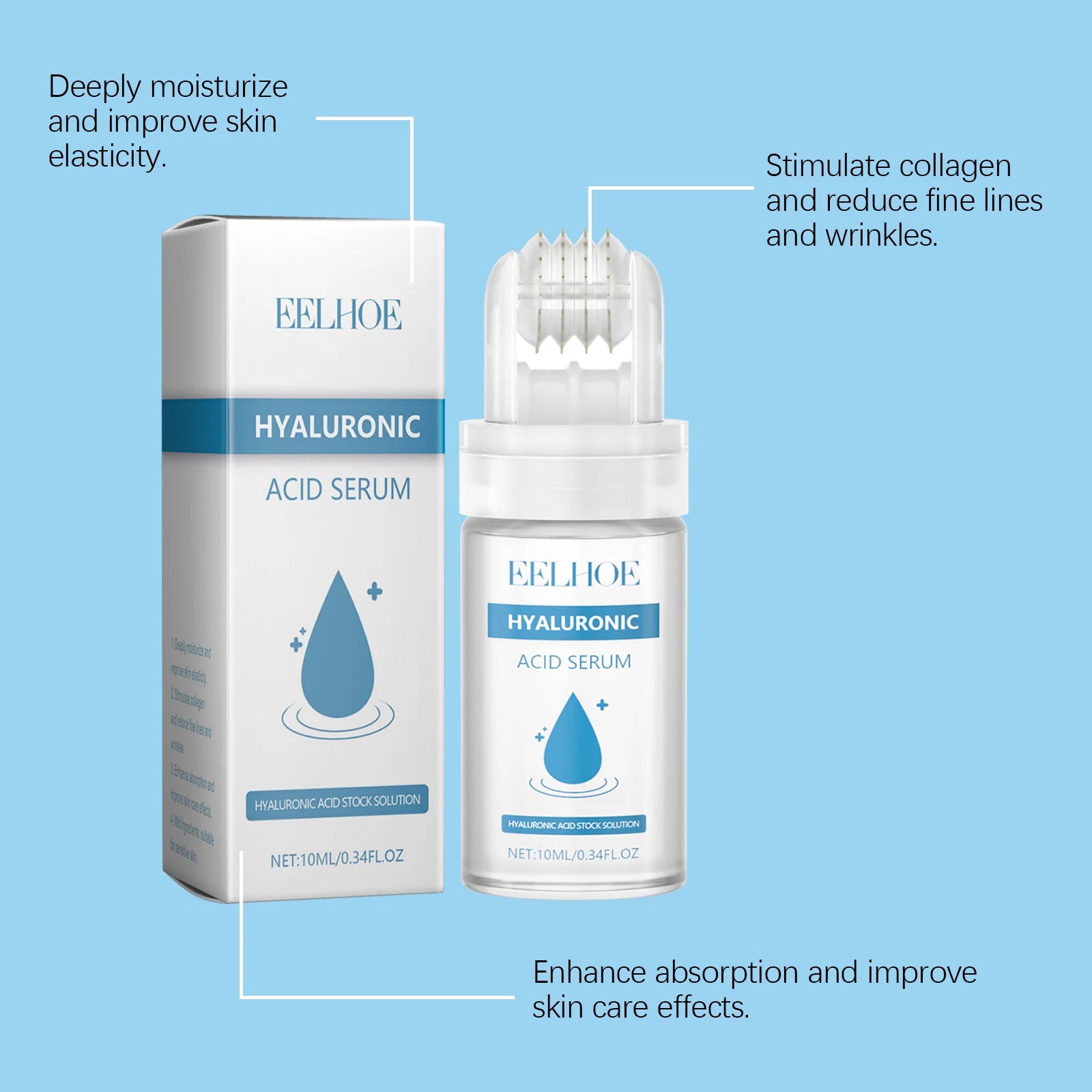 Eelhoe Hyaluronic Acid Micro Roller Serum 0.25mm – 64 Pins Microneedle Face Serum Oasis Select