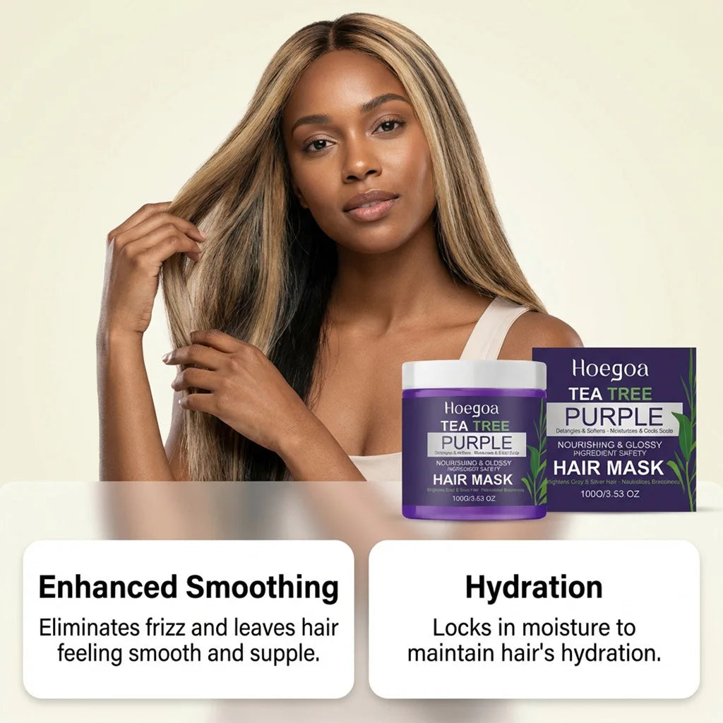 Deep Repair Purple Hair Mask Natural Tea Tree Extract Neutralize Yellow Nourishing Dry Improve Elasticity Smooth Hair Care Mask Oasis Select