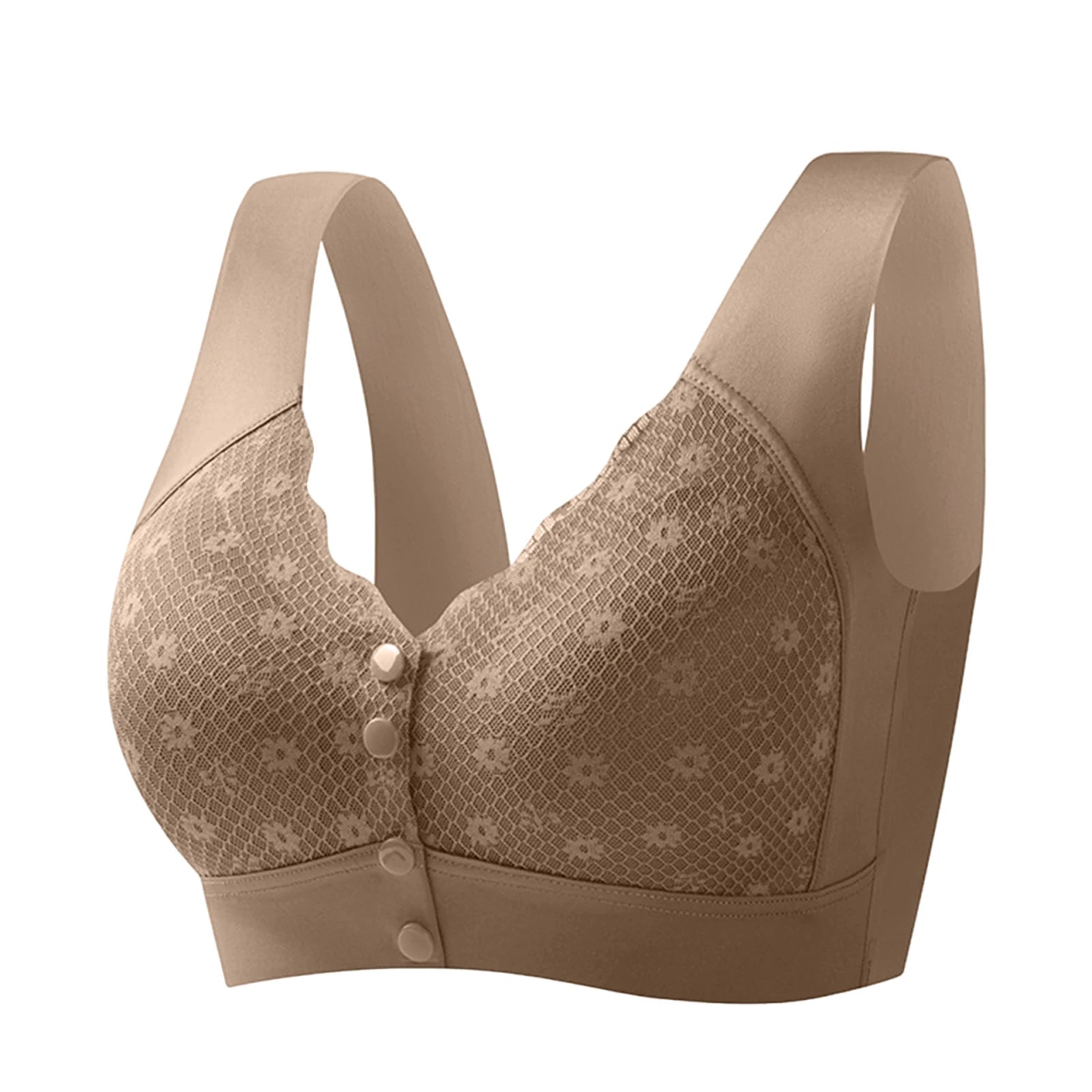 Mom's Lace Bra Wireless Front Closure Women's Underwear Brand Flagship Store Gathered No Steel Ring Comfortable Home Clothes Oasis Select Khaki 38