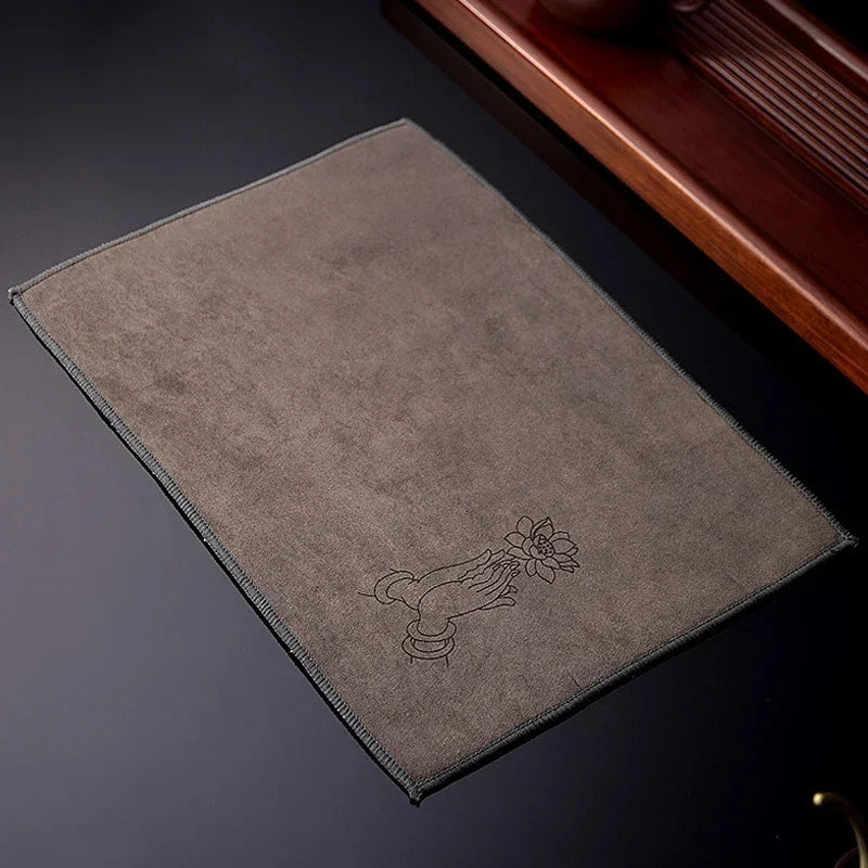 Tea Towel Thickened Absorbent Soft Kitchen Cleaning Cloth Plush Imitation Deerskin Towel Table Mat Pad Coaster Tea Accessories Oasis Select 35X25cm-A