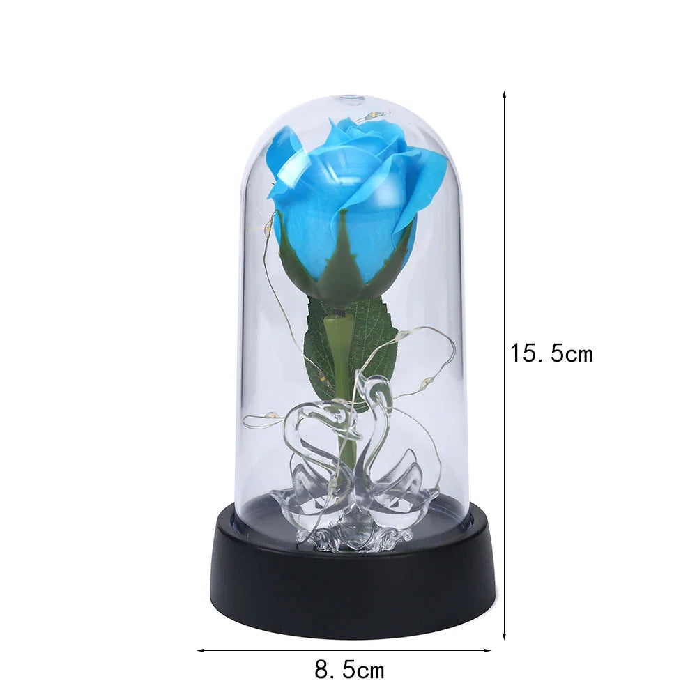 Enchanted Beauty And The Beast Rose Flower with Black Base LED Light In Glass Dome Valentine Christmas Gift Wedding Home Decor Oasis Select