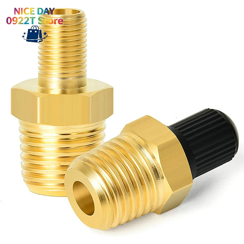 2Pcs Brass Air Inflator Adapter W/Valve Stem Inside 1/4" NPT (M) To Standard Schrader Valve (M) Tire Inflator Connector@#X Oasis Select