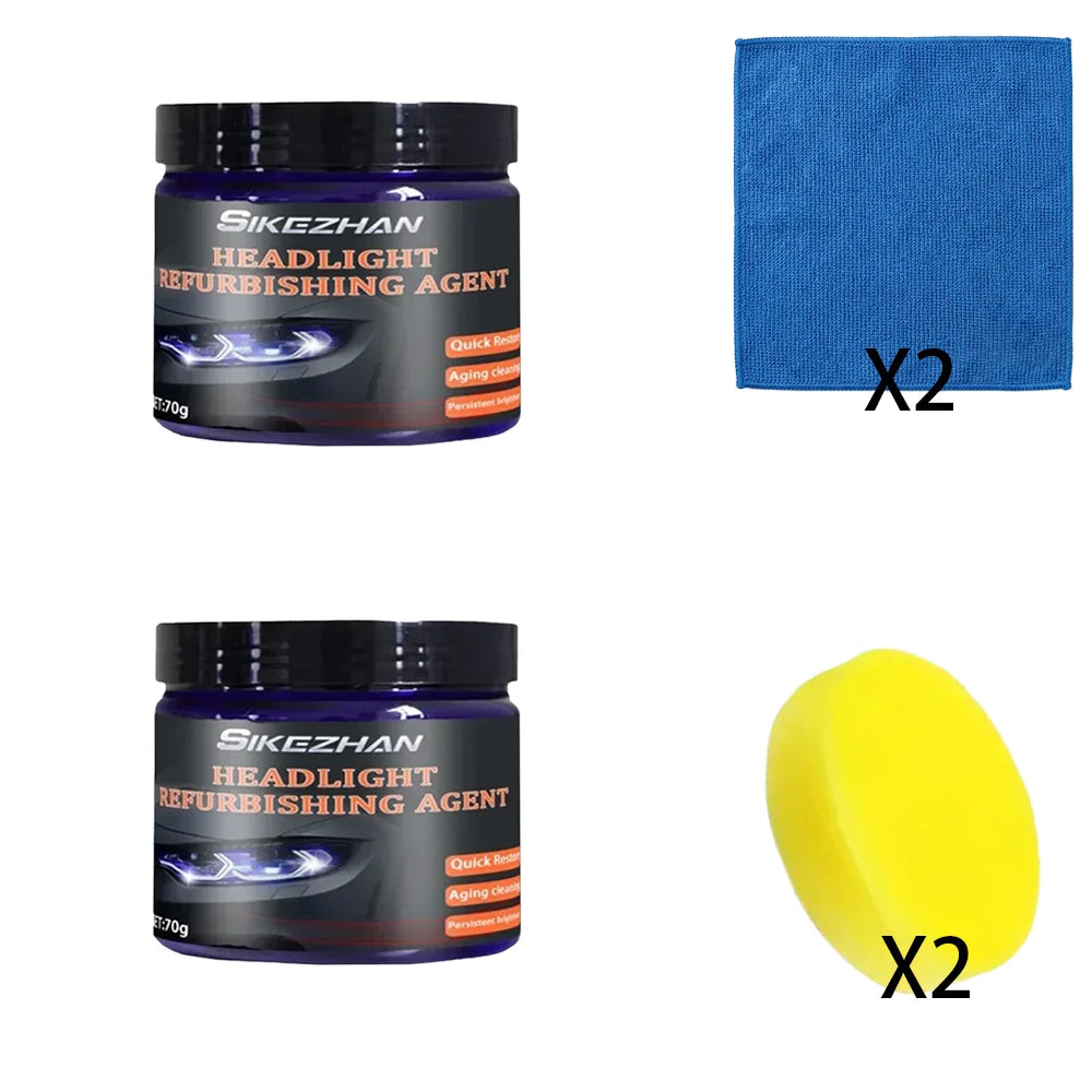 Headlight Polishing Paste Kit: Polishing Compound, Sponge & Blue Cloth, Removes Scratches, Oxidation, Restores Clarity, 1Set Oasis Select 140g-set