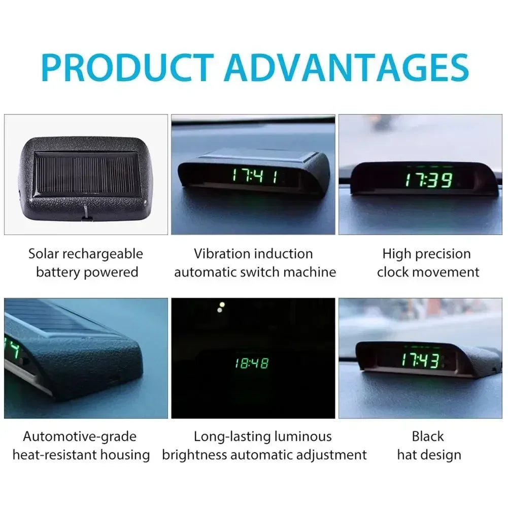Solar Charging Powered Car Clock Automatic Adjustment Car Clock2 4-Hour 3-level Brightness Auto Internal Stick-On Digital Watch Oasis Select