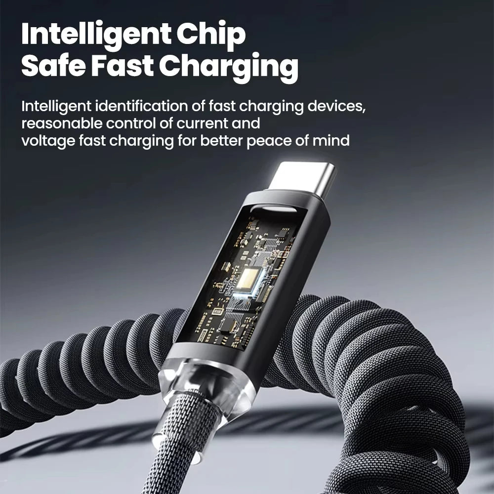 120W Spring USB Type C Cable Fast Charging For Huawei Xiaomi Mobile Phone Type C To USB C Cable For iPhone 15 16 Samsung Cable Oasis Select