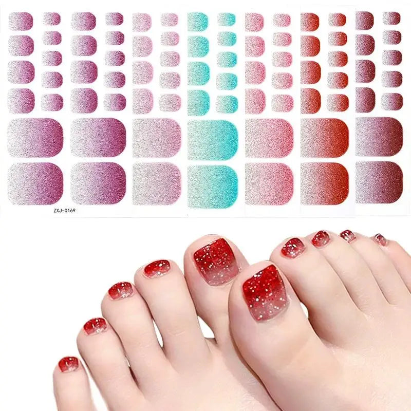 22tips Baking Free Toe Nail Sticker Adhesive Toenail Stickers for Women Summer Glitter Toe Nail Stickers Full Cover Nail Wraps Oasis Select
